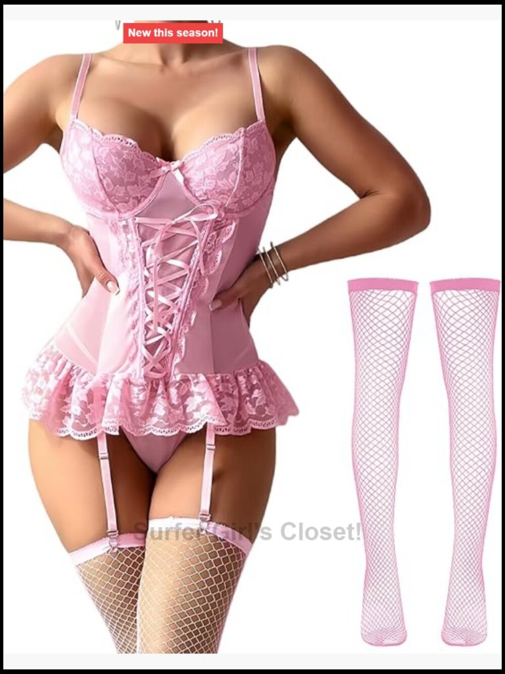 Lace Mesh Babydoll Lingerie Dress with Garter Belt Underwire Corset